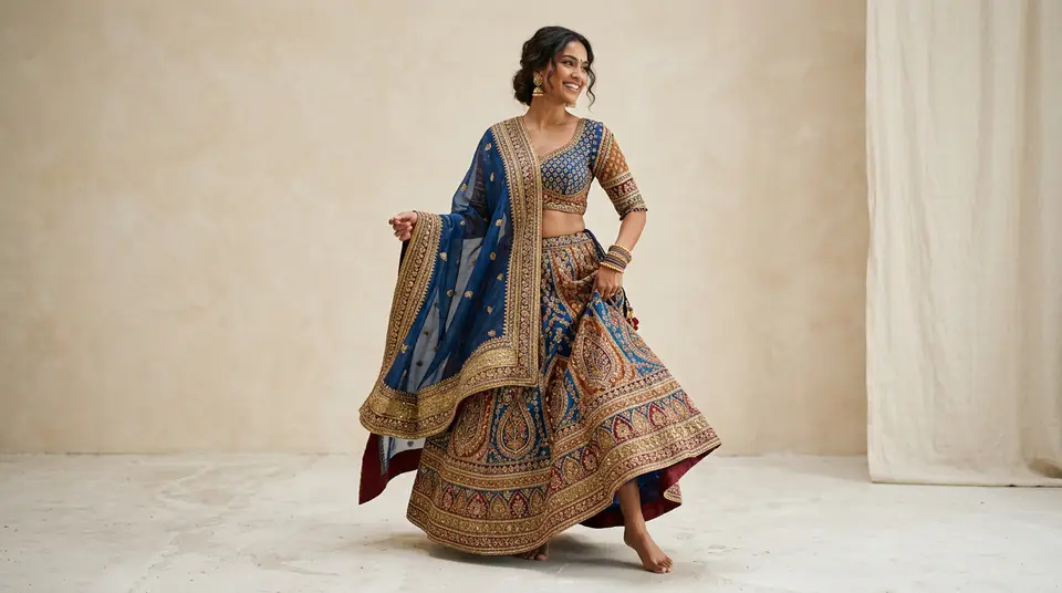 AI model showcasing a vibrant Indian festive kurti, perfect for an ecommerce catalogue.