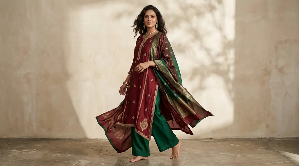Modern Indian woman in stylish kurti set, a symbol of high-quality fashion photography.