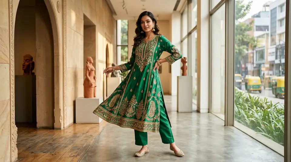Indian fashion model in designer kurti, representing diverse and fresh ad creatives.