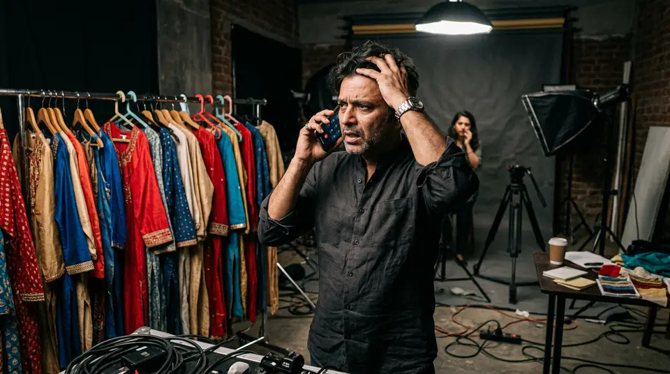 Frustrated Indian brand owner dealing with the high photoshoot reshoot cost for his ethnic wear collection.