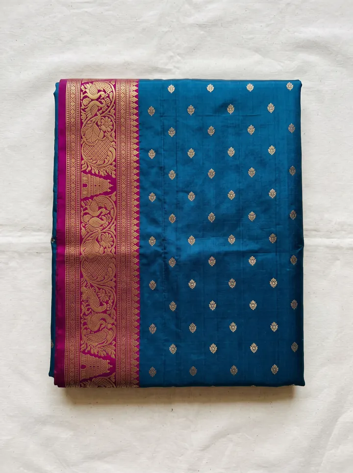 A Kanjivaram silk saree folded flat